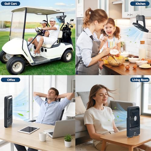Shayson Portable Fan 20000mAh Camping USB Fan with LED Light, 4 Speeds, 12-43 Hours of Operation, Smart Display, Low Noise, for Office/Home/Travel/Camping (Black)