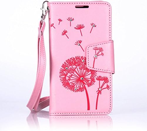 Lenovo A2010 Case, Embossed Pattern PU Leather [Bling Crystal] Stand Flip Folio Wallet Cover with a lanyard for Lenovo A2010 (Pink)