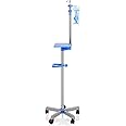 Ozzptuu Medical IV Pole with wheels Stainless Steel Adjustable 57" to 79" Height IV Stand with Tray and 4 Hooks for IV Hospital Home Infusion Practice and Therapy