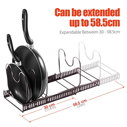 Expandable Pan Organizer Rack With 3 Pan Protector Holds 7 Pans & Lids Adjustable Cookware Rack For Kitchen Organization And Storage Masthome