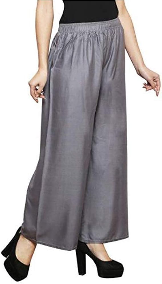 Buy Sharvgun Women S Plazzo Bottom Wear Plain Rayon Ethnic Palazzo Pants Trousers With Tops Kurti Kurtis Kurta Grey At Amazon In