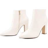 JOY IN LOVE Women's High Block Heel Pointed Toe Ankle Boots | 3.5" Chunky Block Heel, Ankle booties, Side Zipper, Ideal for Daily, Party, Office Occasions.