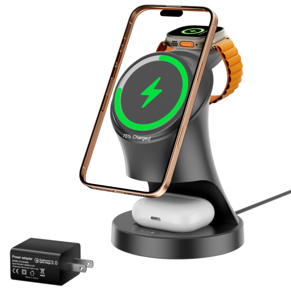 3 in 1 Wireless Charging Station for Apple Devices,Magsafe Charger for IPhone17 16 15 14 13 12 Pro/Max/Plus/Mini Wireless Charger Station for AirPods 2/3/4/Pro iWatch Ultra11/10/9/8/7/SE/6/5/4/3/2