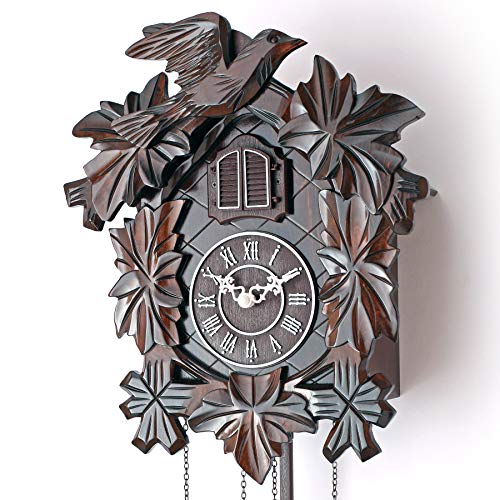 Polaris Clocks Cuckoo Clock with Night Mode, Hand Carved Birds, Weights and Swinging Pendulum (Brown, 20" Size) - Thumbnail 4