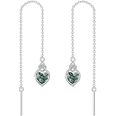 LELOUCHY Celtic Knot Heart Threader Earrings Long Chain Celtic Knot Drop Earrings 925 Sterling Silver 12 Birthstone Jewelry Gifts for Women (Gift Box)
