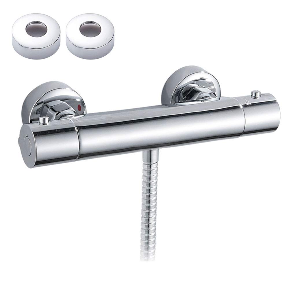 Chrome Thermostatic Shower Mixer Bar Modern Wall Mounted Shower Mixer Valve Anti Scald Tap Hot Cold Water Mixer Constant Temperature Control for Bathroom