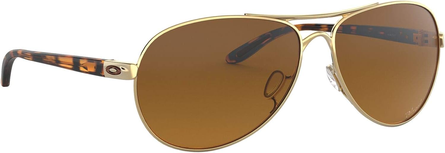 Oakley Women's OO4079 Feedback Metal Sunglasses, Polished Gold/Brown Gradient Polarized, 59 mm: Clothing