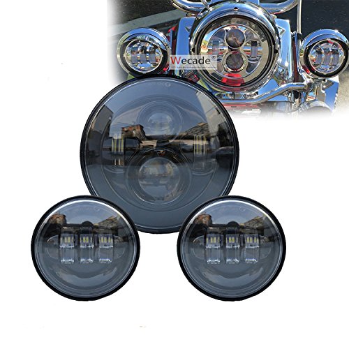 Wecade 7 Inch Motorcycle Daymaker LED Headlight + 2pcs 4-1/2″ Fog Lights for Harley Davidson LED Passing Lights Front Lights Driving Lamp Projecotor (Black)
