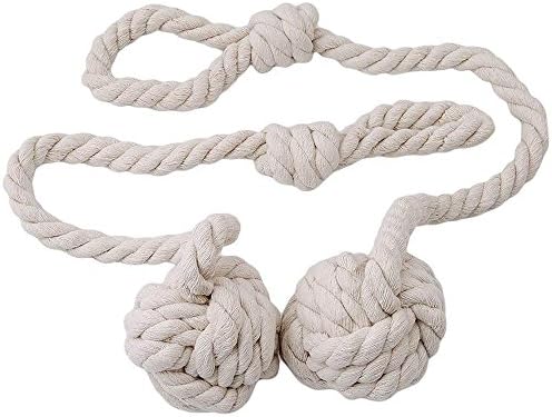 Aukuzi 2 Pack Curtain Tiebacks, Cotton Tiebacks for Blackout Curtain, Rustic Cotton Rope Tiebacks with Single Ball (Beige)