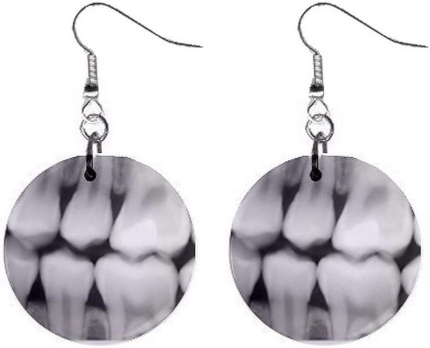 Dental XRay 2 Dangle Button Earrings Jewelry 1 inch Round