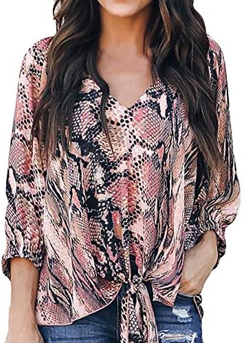 Kaitobe Womens Chiffon Long Sleeve V-Neck Tops Bandage Casual Snake Print Tunic T-Shirts Blouse Tops Sweatshirt Jumper