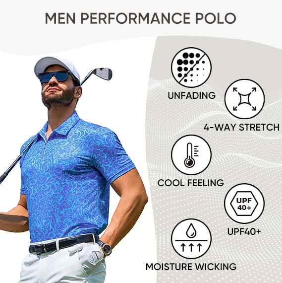 JMIERR MENS GOLF SHIRT MOISTURE WICKING QUICK-DRY SUMMER SHORT SLEEVE CASUAL ZIPPER POLO SHIRTS WITH PEN POCKETS, M, SKY BLUE