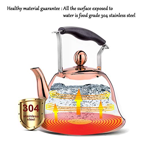 Rose gold Whistling Tea Kettle Stainless Steel Copper Stovetop Teakettle Sturdy Teapot for Tea Coffee Fast Boiling with Infuser Color Copper Mirror Finish 2 Liter / 2.1 Quart (Copper) - Thumbnail 2