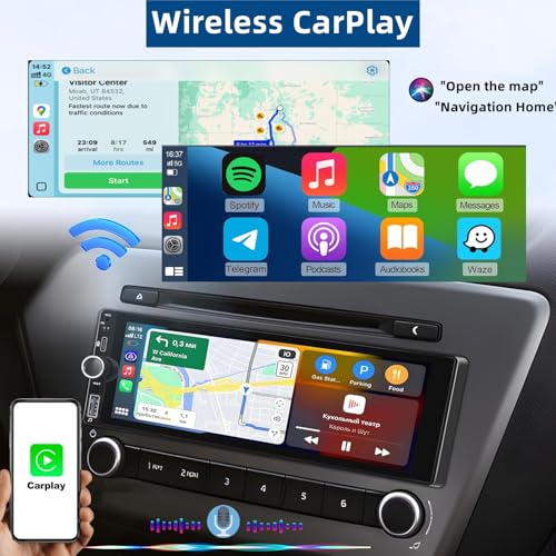 Wireless Car Radio CarPlay 1 DIN – 6.86 Inch Touchscreen Stereo Bluetooth with Screen, 1 Din Car Play Radio Supports Mirror Link with Camera, RDS FM Radio/Type-C Recharge/Mic/SWC