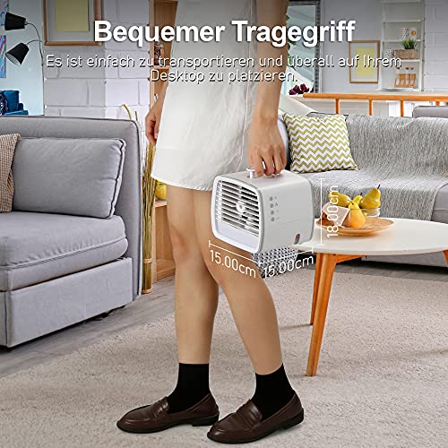 Air Cooler 4 In 1, Mini Klimagerät Mobil Leise 3 Geschwindigkeitsventilatoren, Luftbefeuchter, LED 7 Farben, Luftbefeuchter, Luftkühler können Wasser, Eis setzen, Klimagerät Mobil Wassertank USB