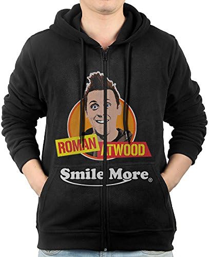 YUfunn Men's Roman Atwood Smile More Hooded Sweatshirt Pocket Zipper