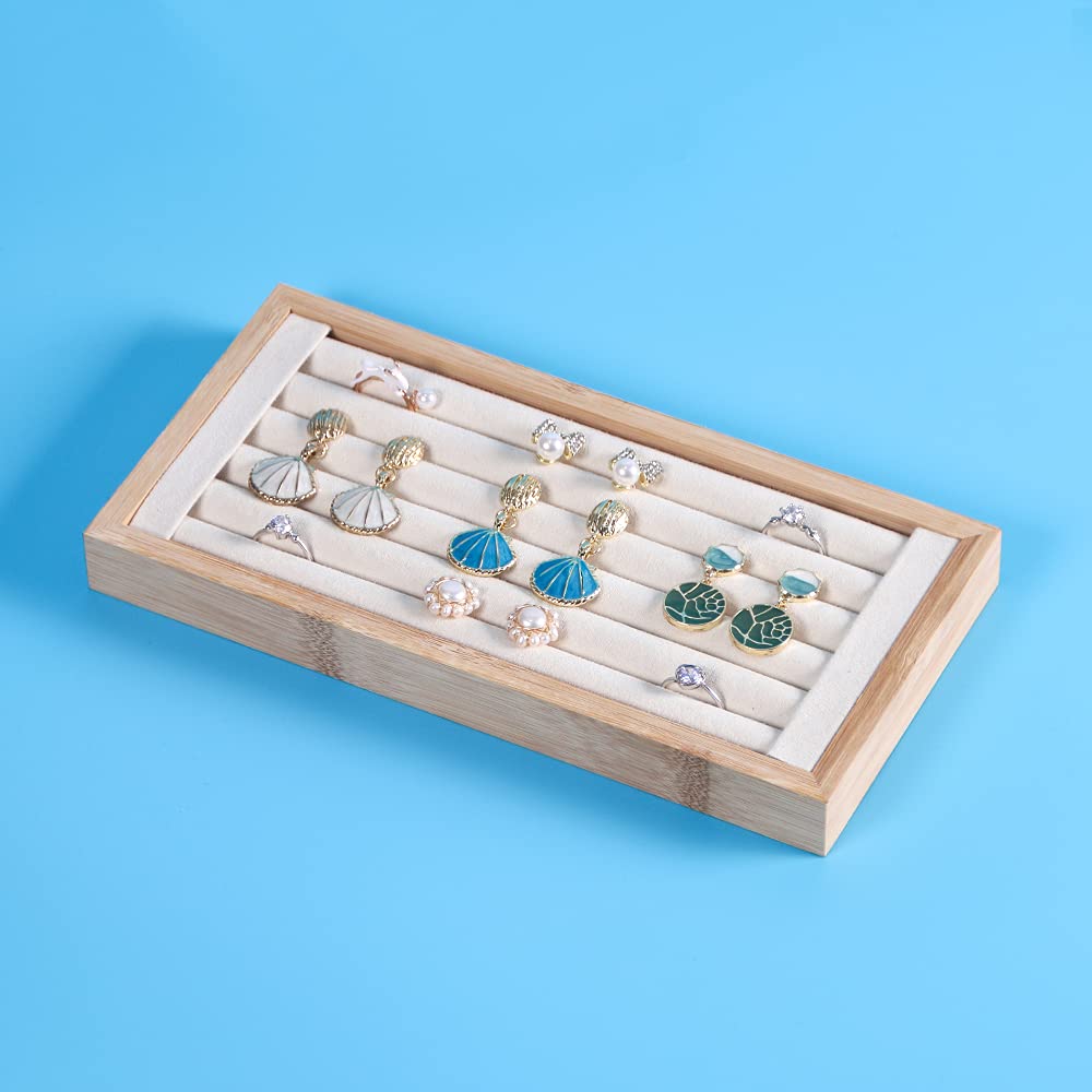 Coward Bamboo Ring Display Holder Jewelry Storage Tray Organizer Ring Stand For Home Desk or Shop Store Selling Show(beige)