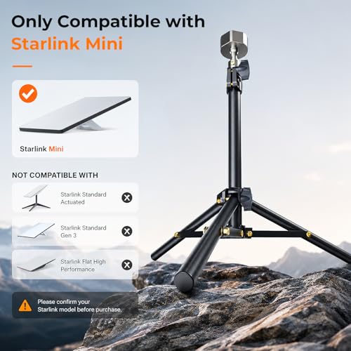 HFYSLMSS Starlink Mini Tripod Mount, 2 Level Adjustable Height and 360° Tilt Compatible with Starlink Mounting Kit, Starlink Mini Mount Adapter with Sturdy& Stability for Outdoor Camping, RV