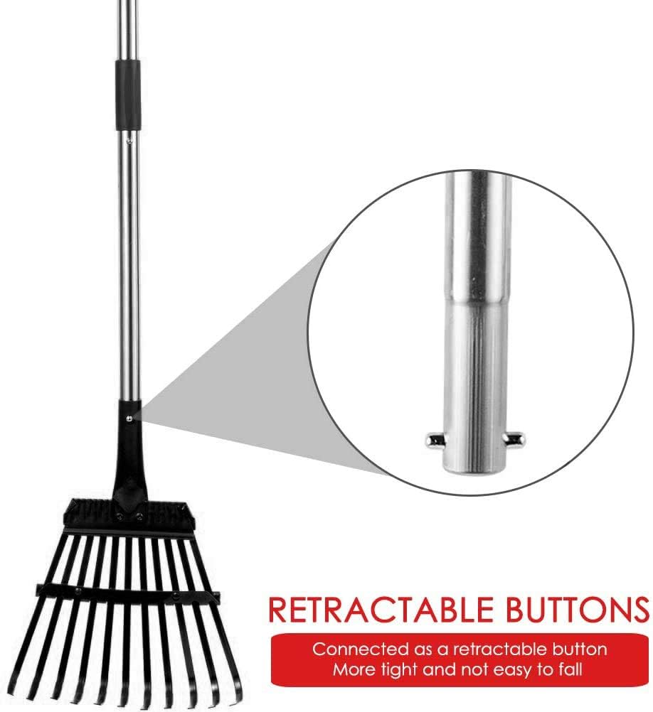 HOMIMP Adjustable Garden Leaf Rake, 34" - 55" Adjustable Lightweight Aluminum Handle 11 Tines Rake, 8" Inch Wide, for Gardeners, Kids Leaf Rake, Detachable Garden Rake, Easy to Carry (Black) : Garden & Outdoor