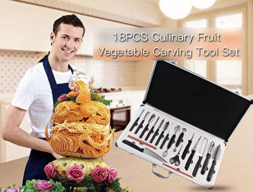 COVVY 18PCS Kitchen Vegetable Food Fruit Cake Carving Knife Set Culinary Carving Peeling Tool Kit/w Portable Carrying Case - Thumbnail 6