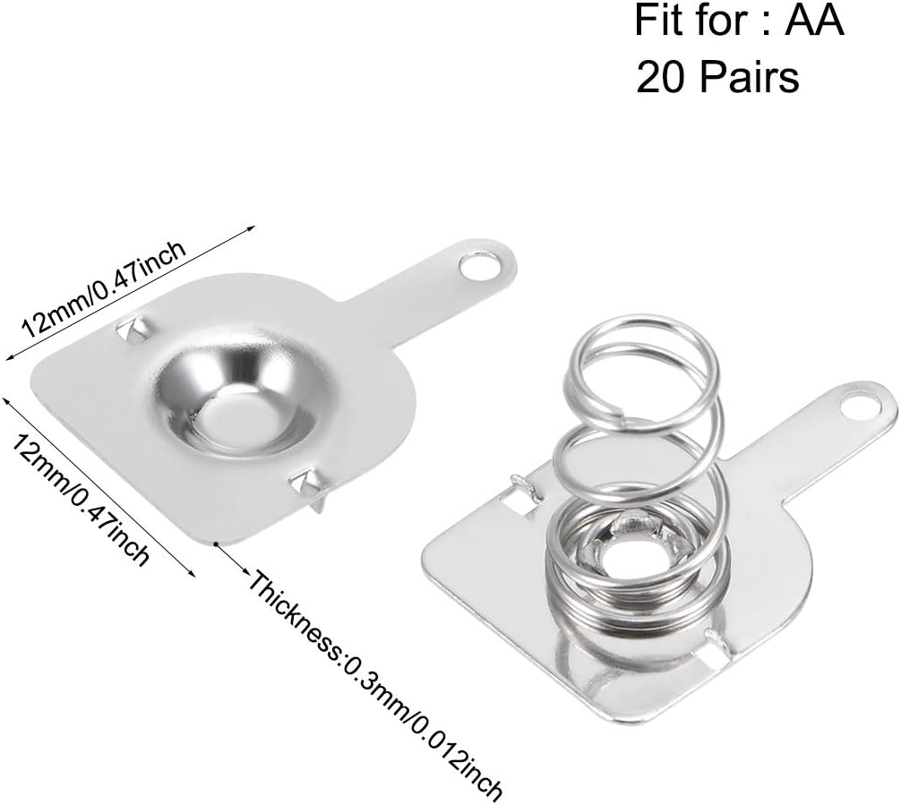 sourcing map 20 Pairs AA Semicircle Battery Positive Negative Conversion Spring Contact Nickeling Plate 12mmx12mm - Image 3