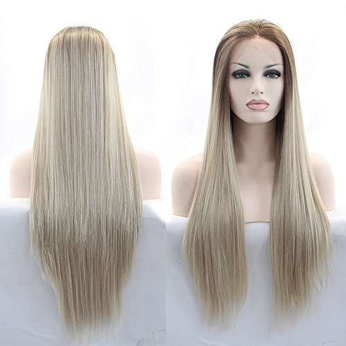 eNilecor Blonde Lace Front Wig, Long Straight Wigs Realistic Synthetic Hair Replacement Wig Ombre 2 Tone for W