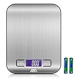 Adoric Digital Food Scale, 1g/0.002lbs to 11lbs Capacity Accurate Weight Measurement Stainless Steel Kitchen Scale for Meat, Gram, Coffee Bean, Fruit, Baking Powder and More (Batteries Included)