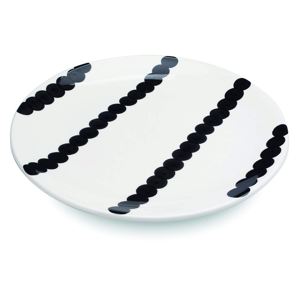 Zafferano Dalmata - Porcelain Big Plate, Diameter 300 mm, Colour Black and White, Dot Pattern, Dishwasher-Safe - Set of 2 Pieces