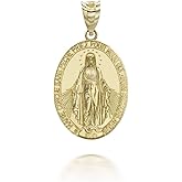 Exquisite 14K Yellow Gold Blessed Virgin Mary Oval Medal Pendant Necklace - Choose Pendant Only or Necklace w/ 16”-22” Chain