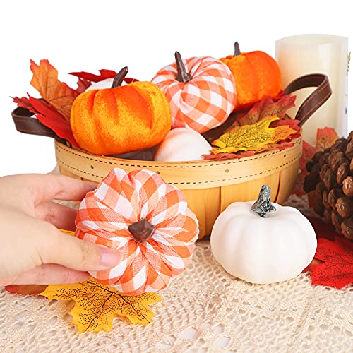 HiPatio Artificial Pumpkins, 8 Pcs Fake Pumpkins Faux Harvest Pumpkins for Thanksgiving Party Halloween Holiday Decorations