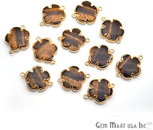 GemMartUSA Flower Connector, Tiger Eye Connector, Double Bail Gold Connector, Tiger Eye Flower Connector, (GPTE-50081)