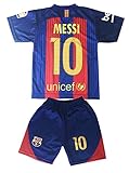 Hussain Tees Youth FC Barcelona Messi 10 Jersey/Shorts Football Soccer (Drifit) (10-12 yrs, Red & Blue)
