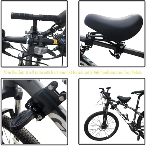 TERRIFI Kids Bike Seat with Handlebar, Detachable Front Mounted Bicycle Seat for Kids, Handlebars & Foot Pedals Set, Toddler Bike Seat Attachment for Adult Bike, Suitable for MTB and City Bicycles