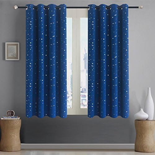 Romantic Starry Sky Creative Blackout Window Curtains for Kids Room/girls room/boys room Space Inspired Night Sky Twinkle Star Kid's Room Draperies by Alice Brown W52 x L63-Inch 2 Panels Navy Blue