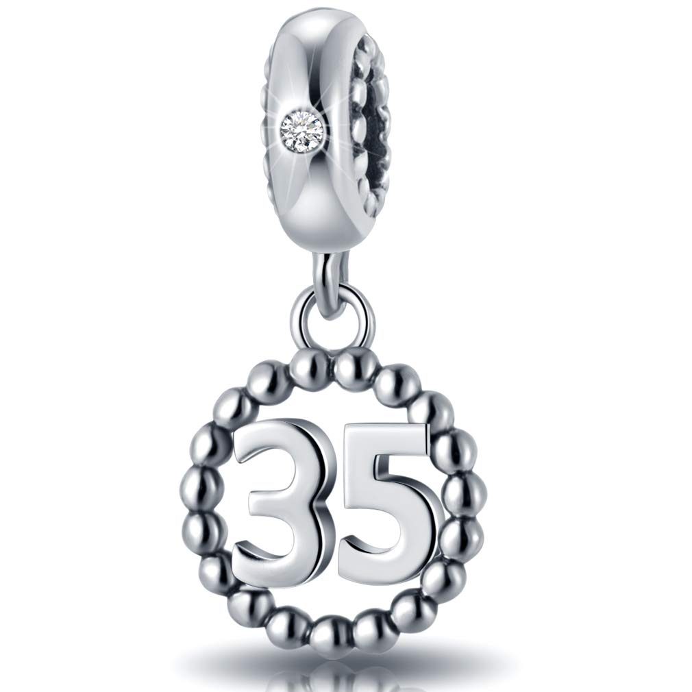 35 Number Bracelet Charms,925 Sterling Silver Pendants Beads Fit Pandora Charm Bracelets, Necklace, and European Snake Chain, Dangle for Happy Birthday 35th Anniversary 35 Years — image 1