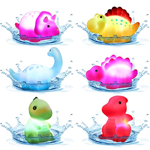 Dinosaur Bath Toys ToyoFun 6 Pack Light Up Flashing Colorful Floating