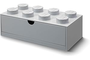 ROOM Copenhagen Lego Storage Brick 8 Desk Drawer, 8-Stud Stackable Tabletop Storage Box, 12.4 x 6.2 x 4.4 in, Stone Grey