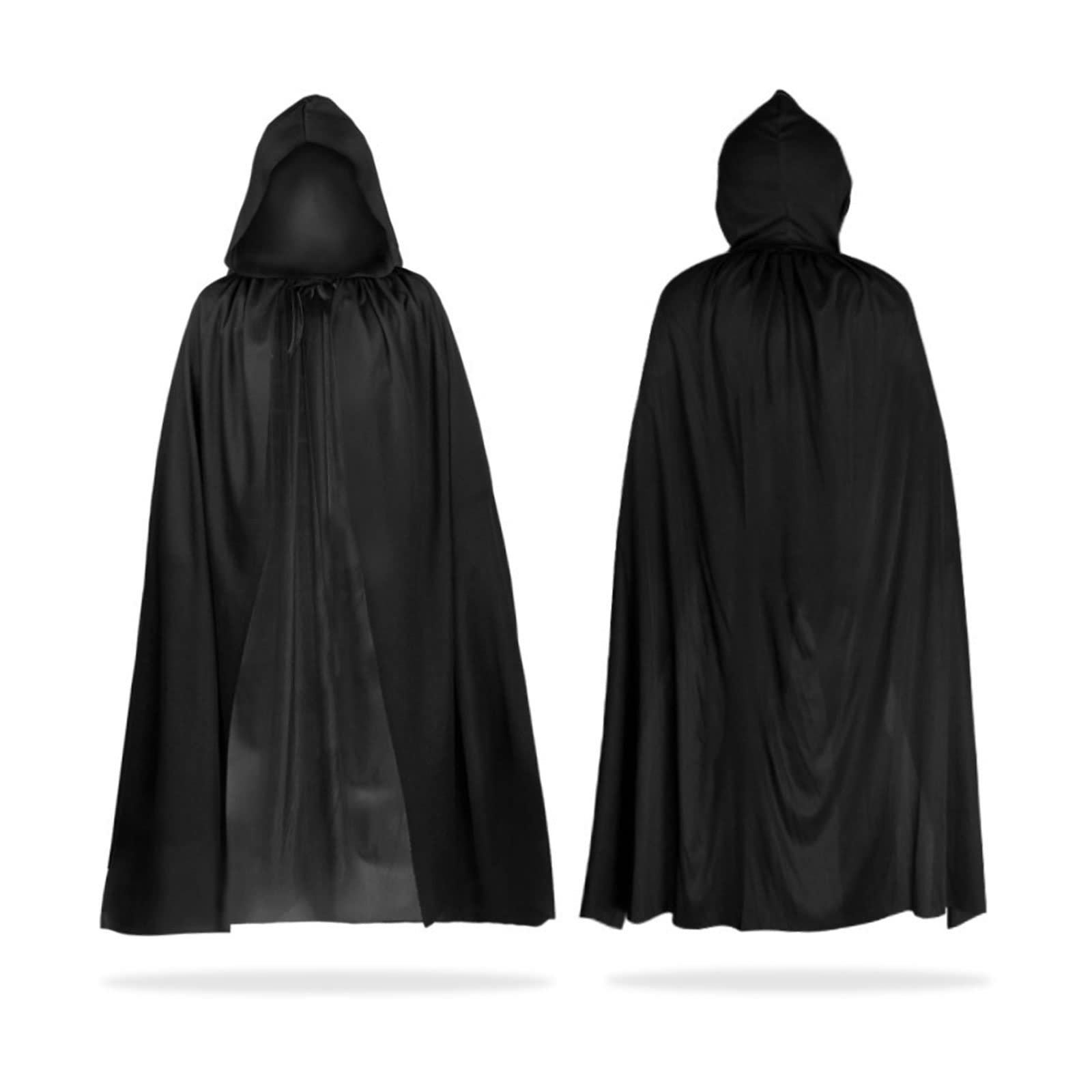 MIVAIUN Black Cape Halloween Hooded Cape Witch Cosplay Accessories Adult/Kids Halloween Fancy Dress Costume, Adult cape, Cloak for Halloween Party Fancy Dress, Masquerade, Family Party (Black,140cm)