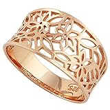 Victorian Style Leaf Filigree Vintage Ring Rose Gold-Tone Plated Sterling Silver 925