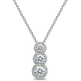 GemStar USA Sterling Silver Journey Halo Vertical Three-Stone Slide Pendant Necklace for Women Made with AAA Zirconia