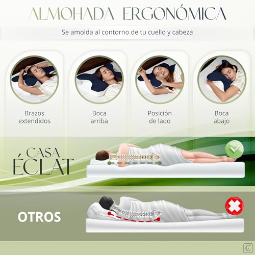 CASA ÉCLAT Almohada Cervical Ortopédica de Memory Foam Almohadas Cervicales Ortopédicas para Dormir Soporte Ergonómico Hipoalergénica