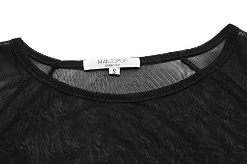 Tanbaby Mangopop Women's Clubwear Sheer Long Sleeve Pure Mesh Tops Tee Blouse (Black-Scoop Neck, S) - Thumbnail 2
