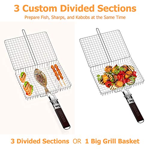 ORDORA Portable Grill Basket, Rustproof 304 Stainless Steel Grill Accessories, Fish Grilling Basket for Outdoor Grill, Heavy Duty Vegetable Grill Baskets, BBQ Barbecue Tool for Steak, Shrimp, Chops