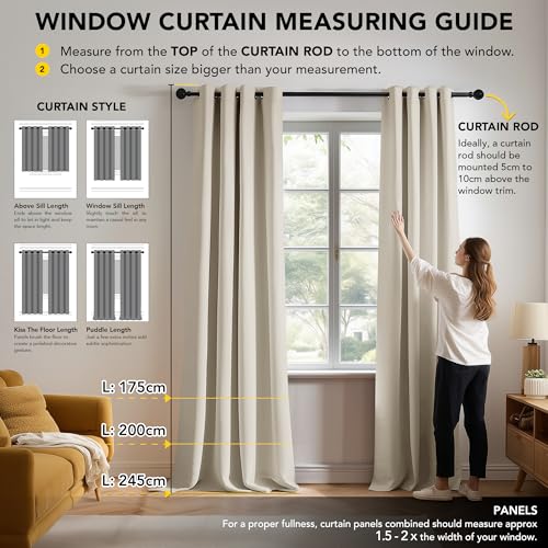 Deconovo Interior Blackout Curtain with Eyelets, 1 Panel 140 x 260 cm, Thermal Insulated Curtain for Bedroom and Living Room, Soft and Elegant Drapery, Sand Ivory