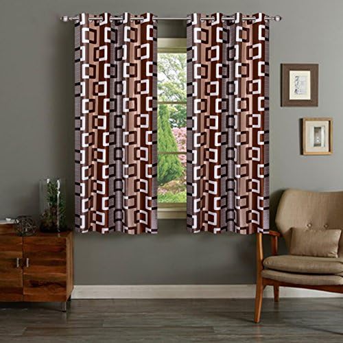 Amayra Home Polyester Blend Printed Eyelet Window Curtain (Coffee, 5 feet) - 2 Pcs