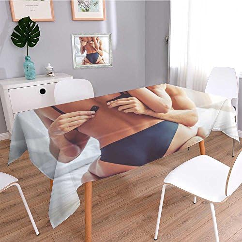 Stylish Little Tablecloth,cropped image of beautiful passionate couple having sex on bed man is unfastening bra,Easy Care Table Cover Wipe Clean Skidproof Stain Resistant