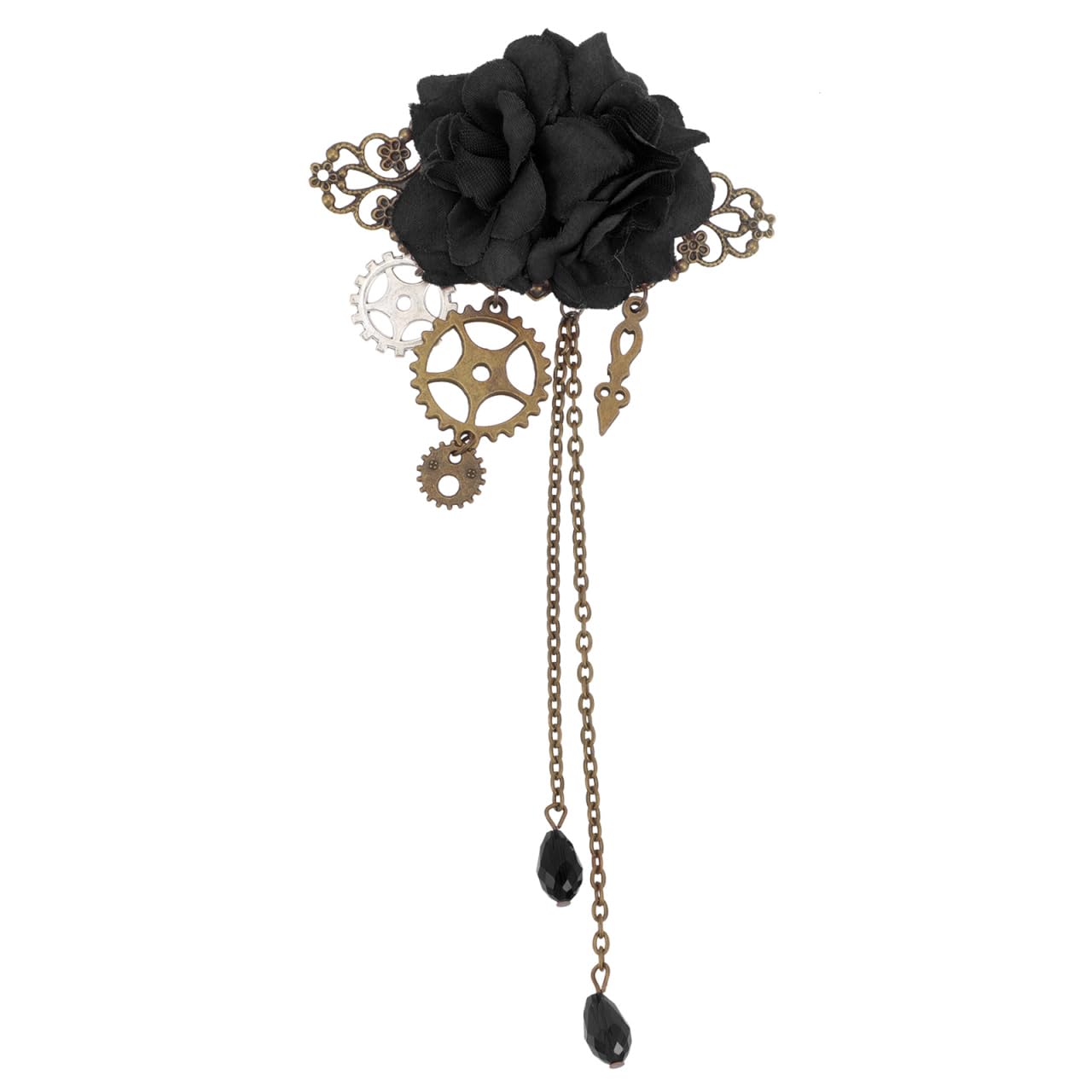 Beaupretty Steampunk Hair Clips with Tassels Chain Rose Flower Hair Clip Vintage Halloween Headdress Goth Gothic Hair Accessories for Women Girls Black 1 count (Pack of 1)