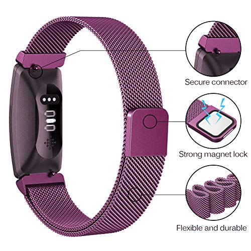 SWEES Metal Band Compatible Fitbit Inspire & Fitbit Inspire HR, Milanese Mesh Stainless Steel Magnetic Replacement Band Accessories Small Large for Women Men, Silver, Black, Lilac, Sangria, Champagne