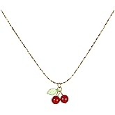 Jxiwfvl Cute Cherry Pendant Necklace for Women, Gold Plated Dainty Cherry Charms Necklace Choker, Cute Fruit Chain Jewelry Accessories Gifts for Women