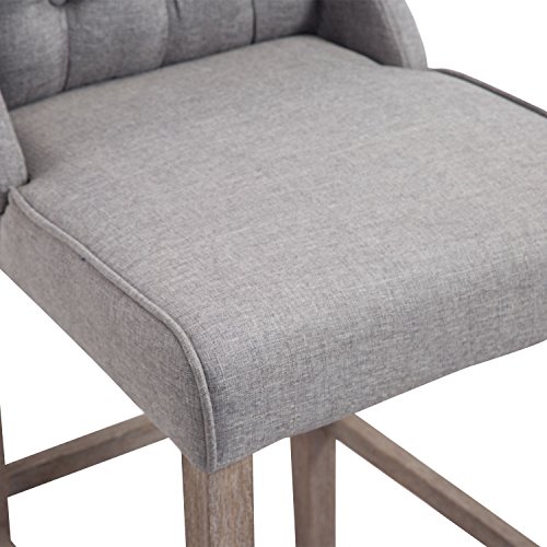 HOMCOM 40" Fabric Upholstered Tufted Counter Stool with Wood Legs Set of 2 - Grey